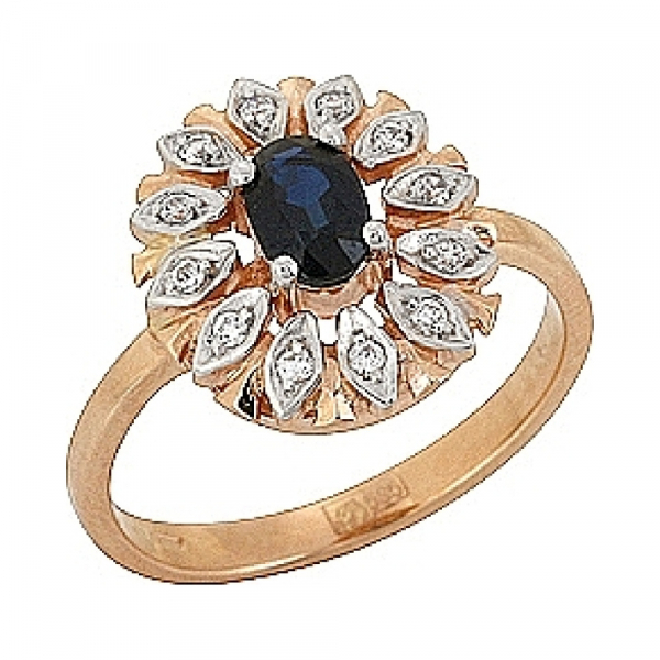 Золотое кольцо с сапфиром и фианитом № 69316