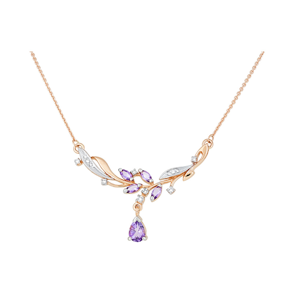 Золотое колье с аметистом и фианитом № 122899