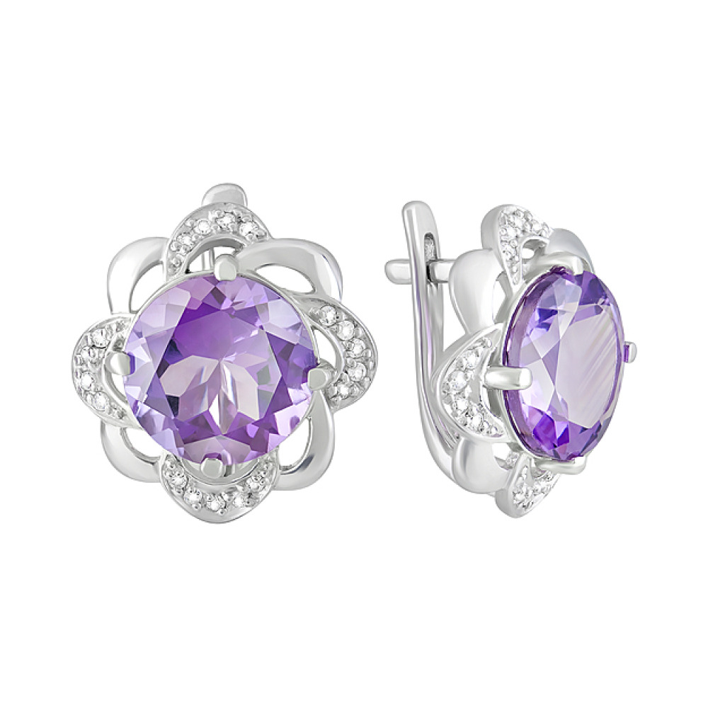 Серебряные серьги с аметистом и фианитом № 124670
