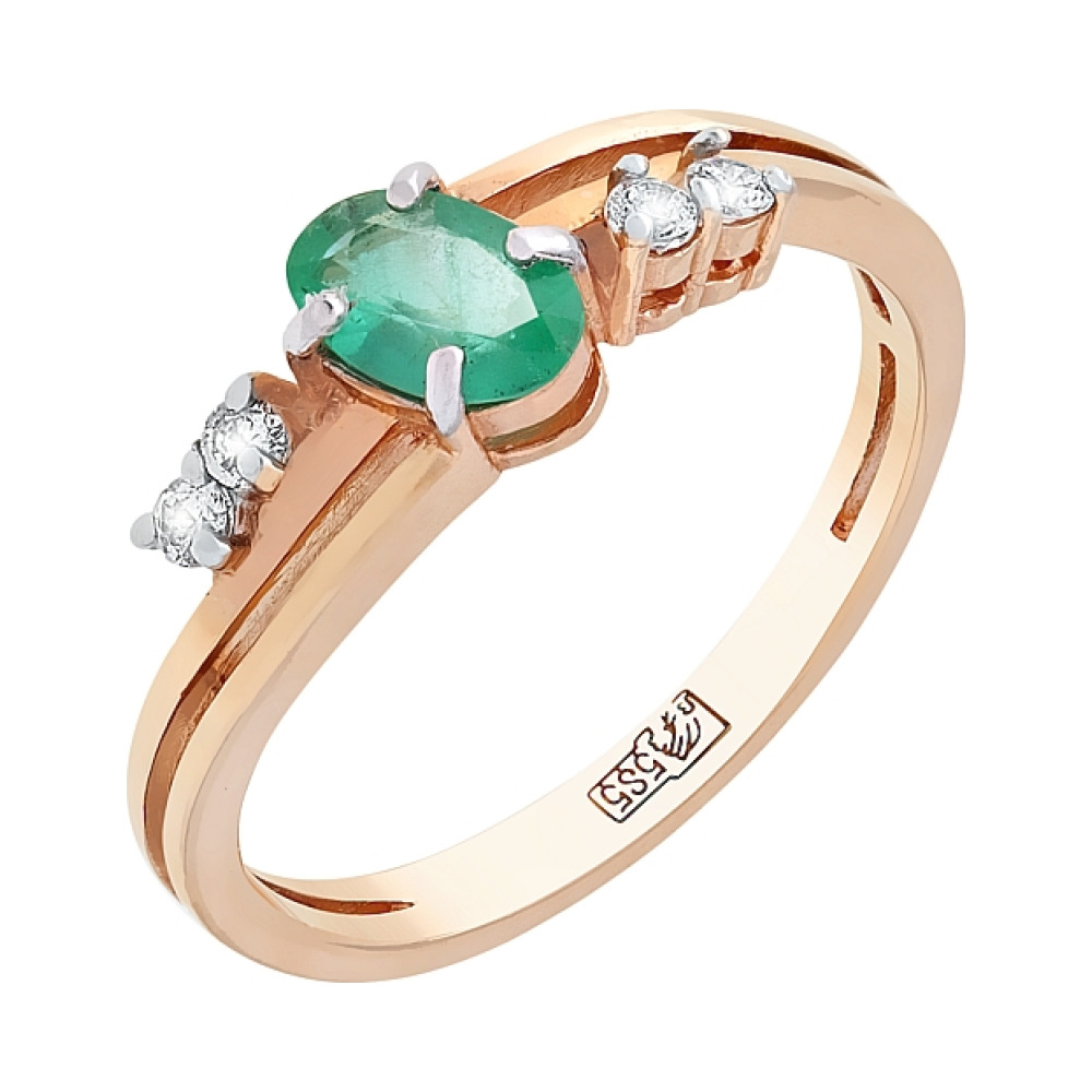 Золотое кольцо с бриллиантом и изумрудом № 86149