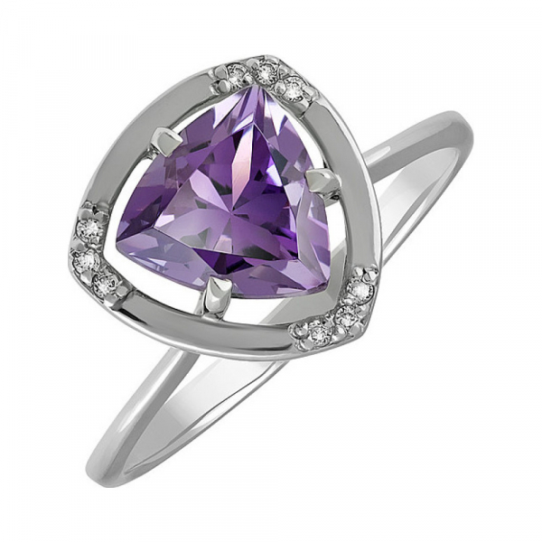 Серебряное кольцо с аметистом и фианитом № 133090