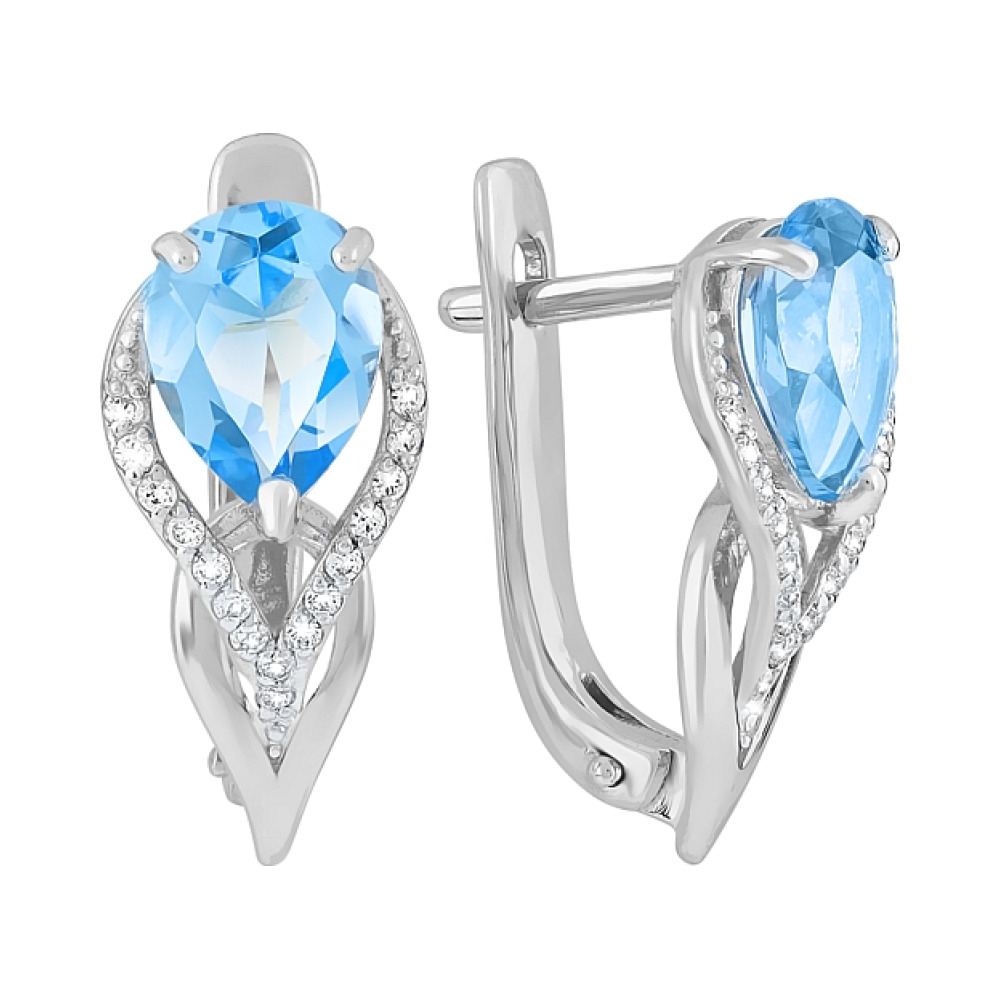 Золотые серьги с топазом и фианитом № 120835