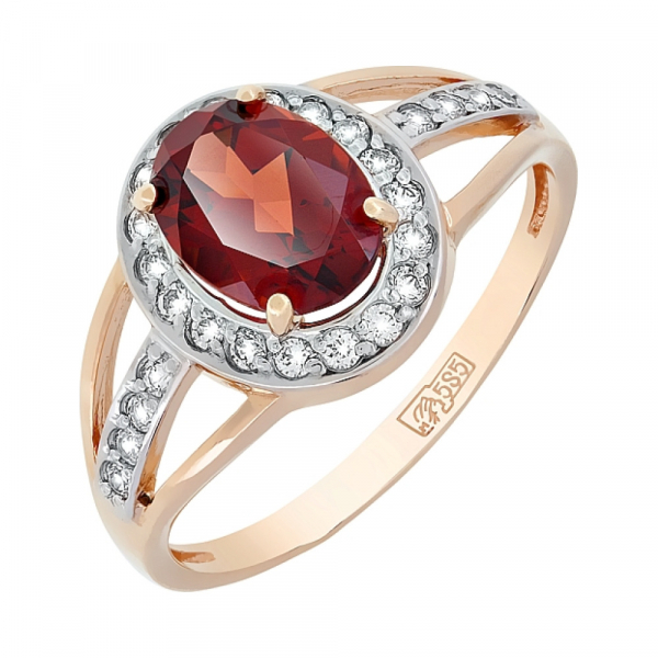 Золотое кольцо с гранатом и фианитом № 117589