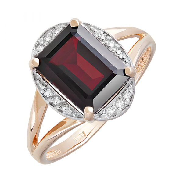 Золотое кольцо с гранатом и фианитом № 126561