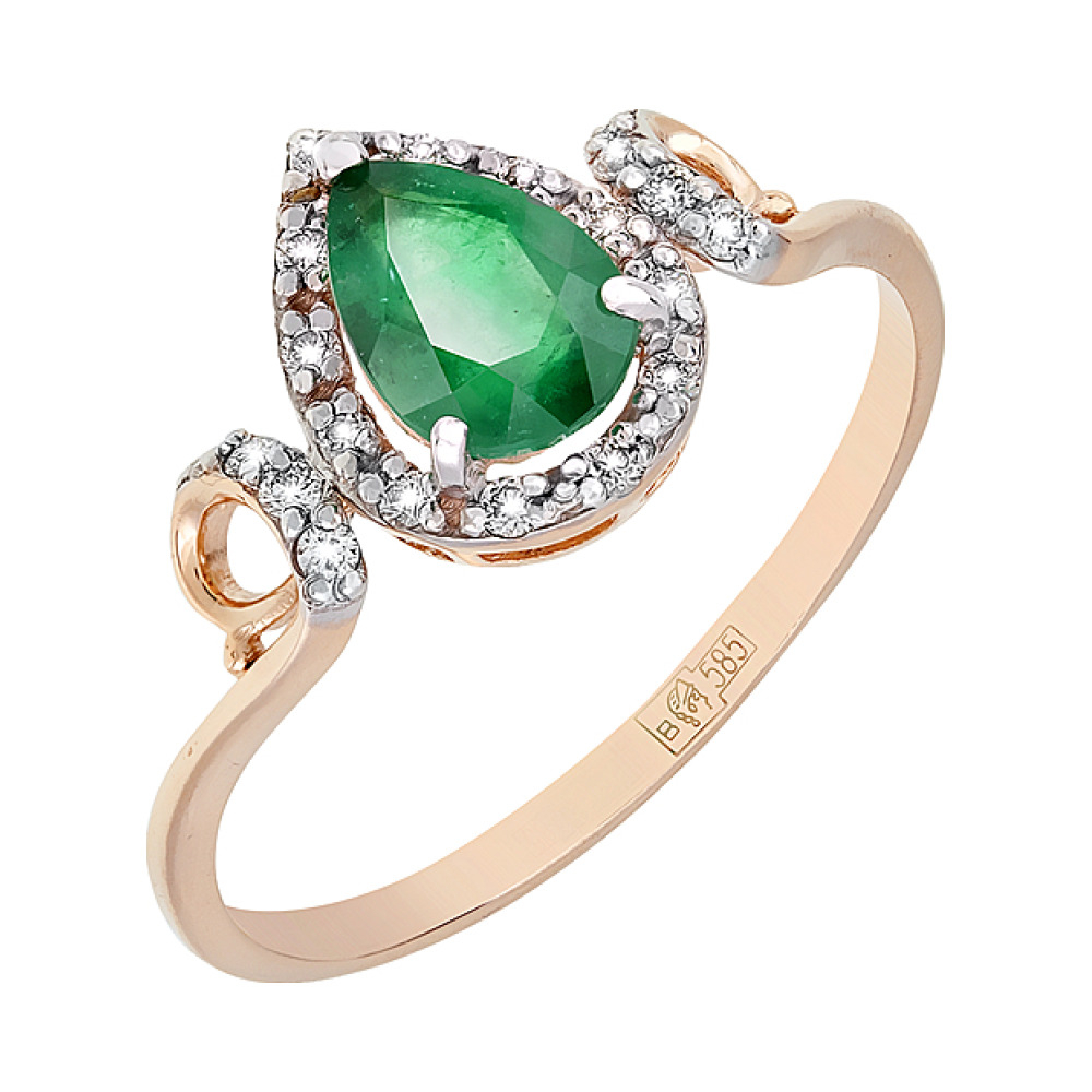 Золотое кольцо с изумрудом и фианитом № 119476