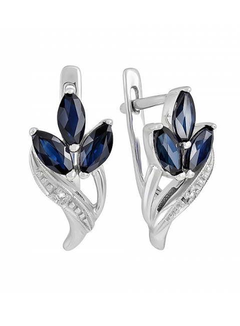 Серебряные серьги с сапфиром и фианитом № 130210