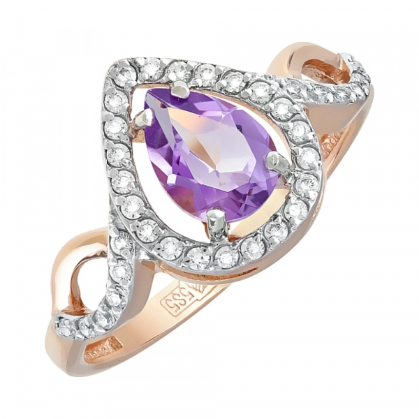 Золотое кольцо с аметистом и фианитом № 119941