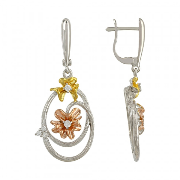 Серебряные серьги с фианитами № 106331