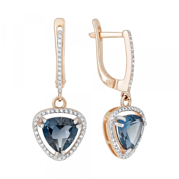 Золотые серьги с топазом и фианитом № 120006