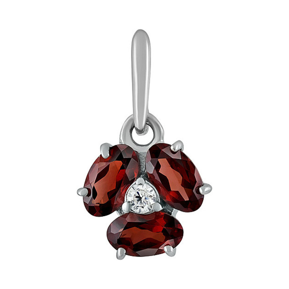 Серебряная подвеска с гранатом и фианитом № 132818