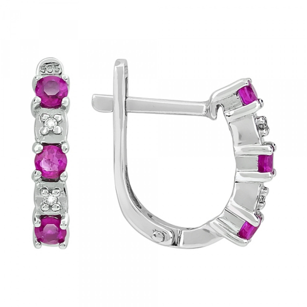 Золотые серьги с бриллиантом и рубином № 101954