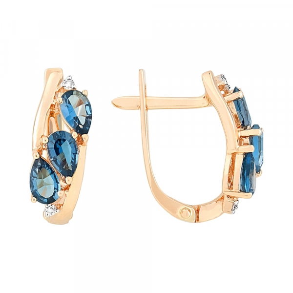 Золотые серьги с бриллиантом и топазом № 113746