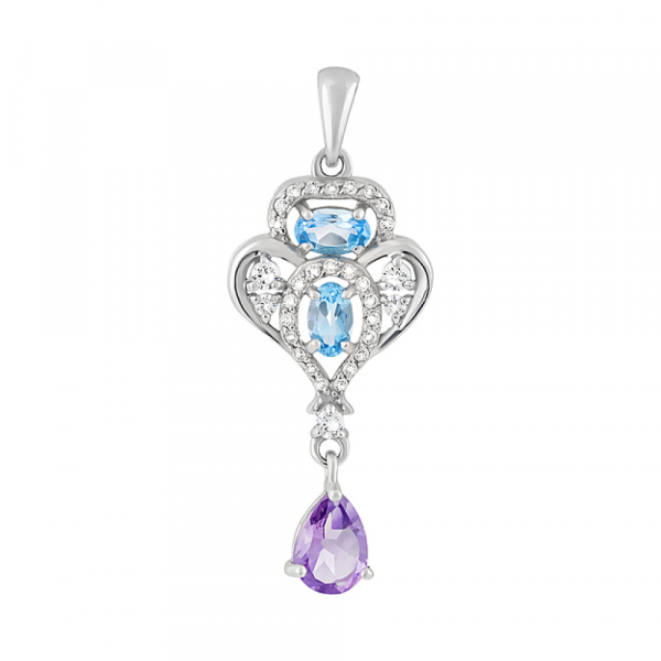 Серебряная подвеска с полудрагоценными вставками и фианитом № 126921