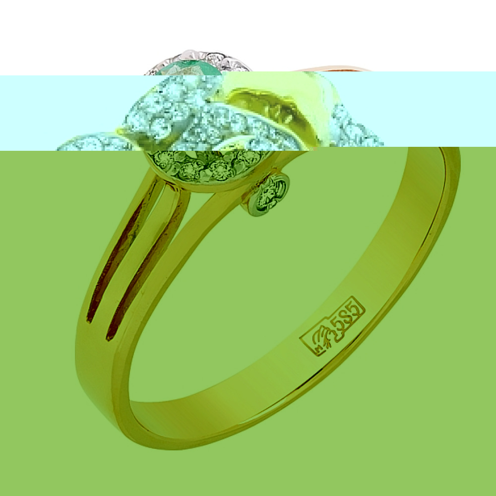 Золотое кольцо с бриллиантом и изумрудом № 84700