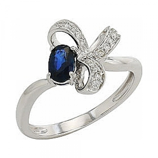 Золотое кольцо с бриллиантом и сапфиром № 82264