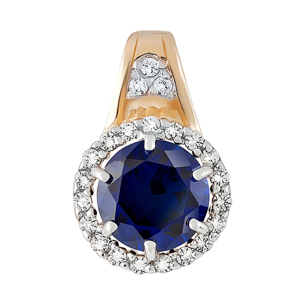 Золотая подвеска с сапфиром иск.выр. и фианитом № 129958