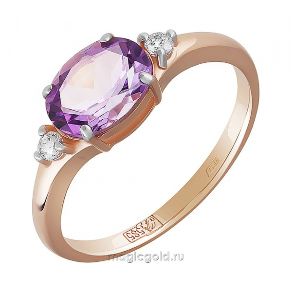 Золотое кольцо с аметистом и фианитом № 164458