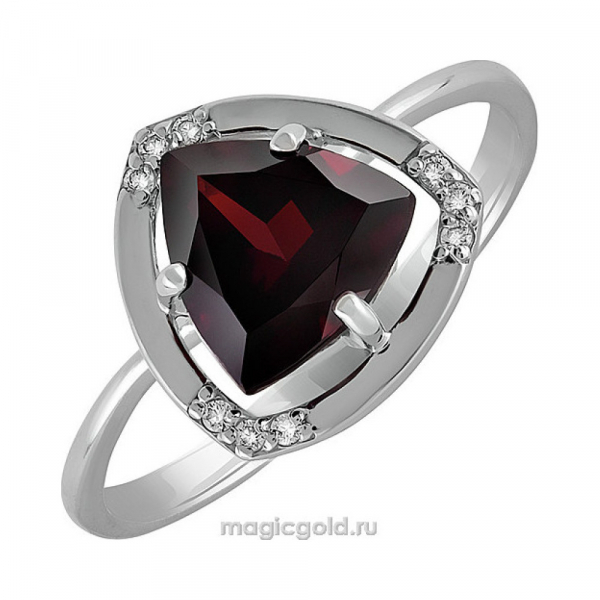 Серебряное кольцо с гранатом и фианитом № 132743