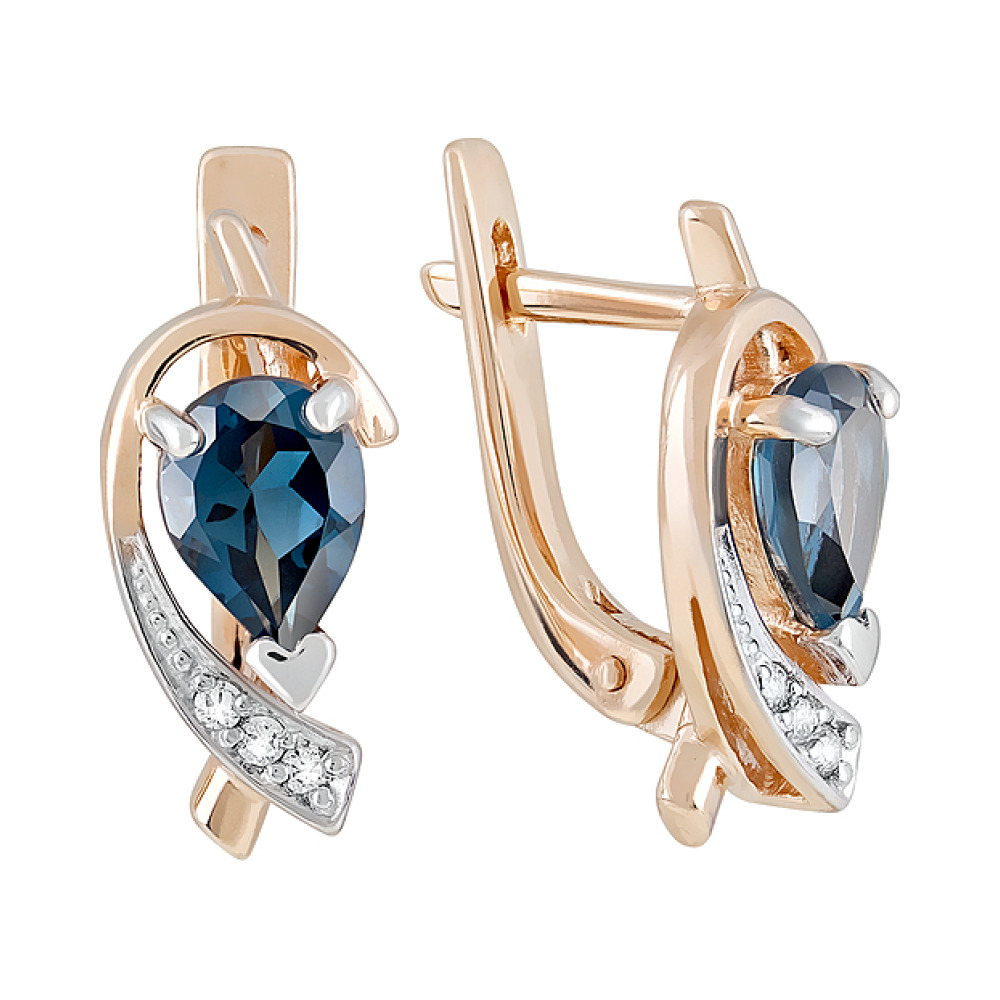 Золотые серьги с топазом и фианитом № 115503