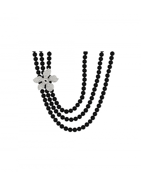 Серебряное колье с фианитом и имитацией жемчуга № 83399