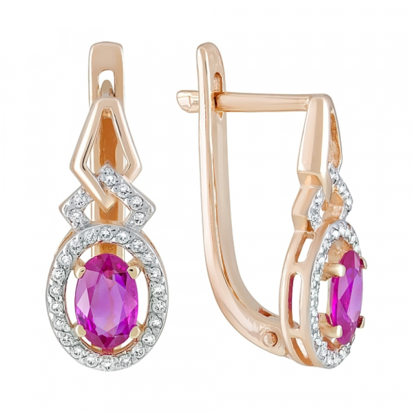 Золотые серьги с бриллиантом и рубином № 120127