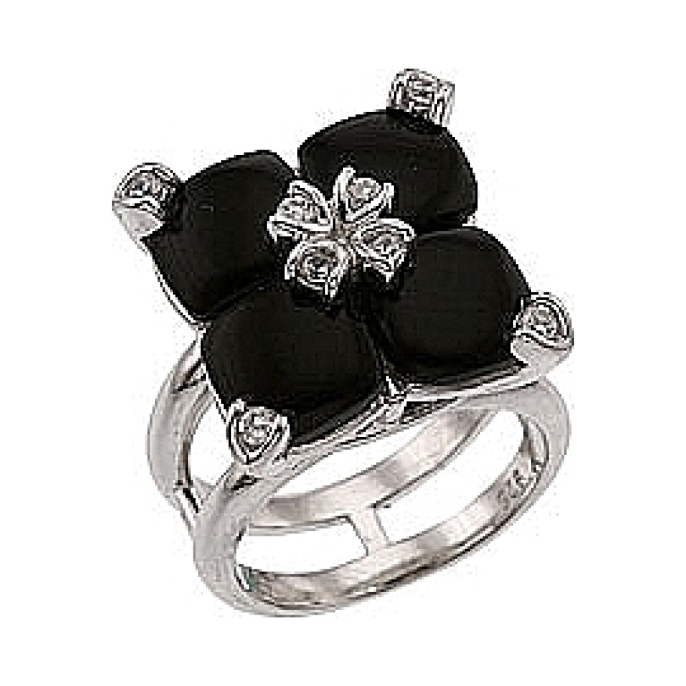 Серебряное кольцо с ониксом и фианитом № 33749