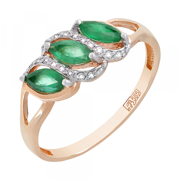 Золотое кольцо с бриллиантом и изумрудом № 118777