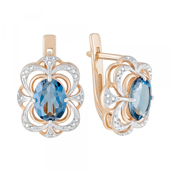 Золотые серьги с топазом и фианитом № 124482