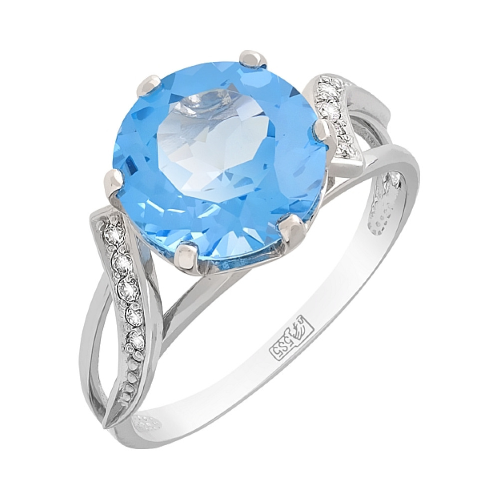 Золотое кольцо с топазом и фианитами № 76622