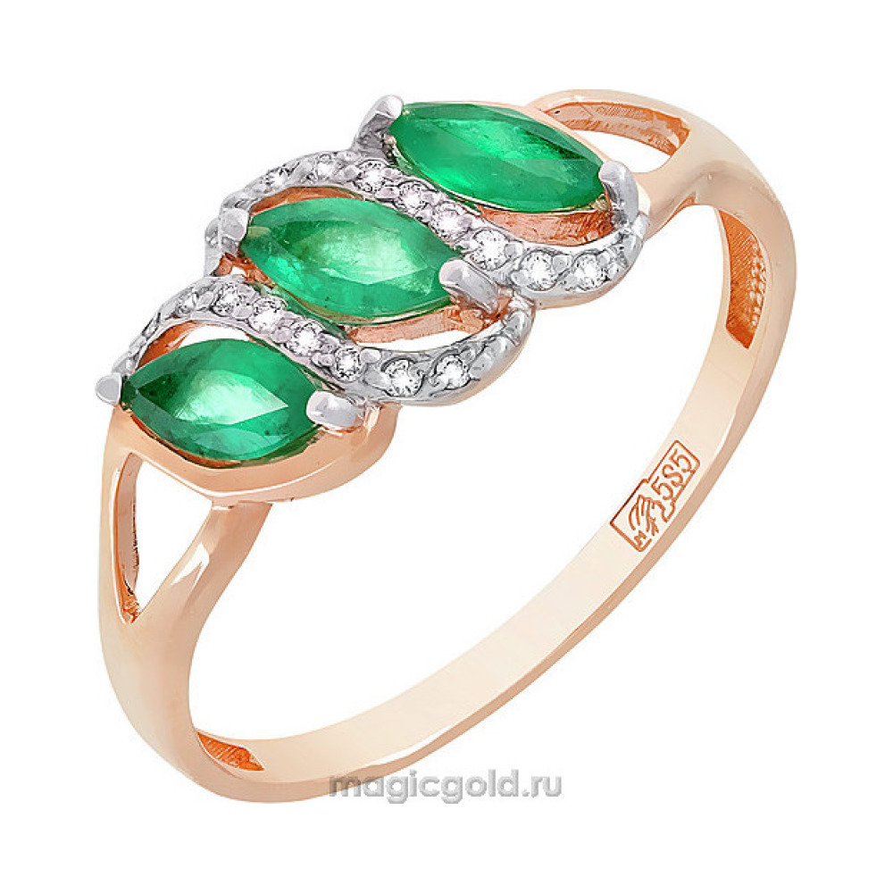 Золотое кольцо с бриллиантом и изумрудом № 118776