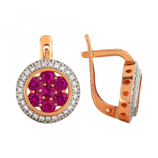 Золотые серьги с бриллиантом и рубином № 85898