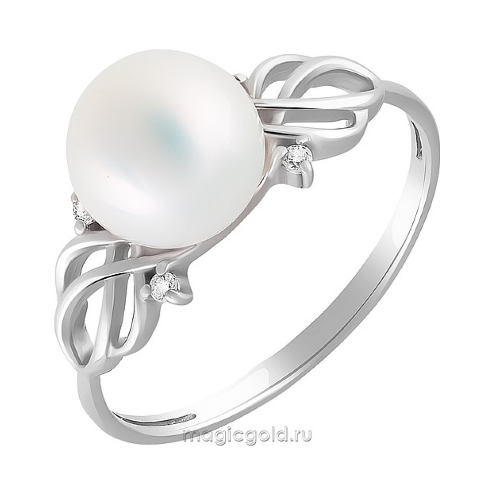 Серебряное кольцо с жемчугом и фианитом № 151346