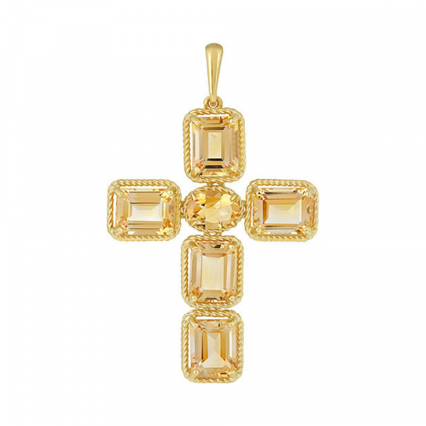 Серебряная подвеска с цитрином и золотым покрытием № 133959