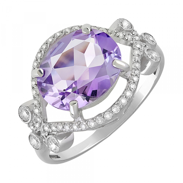 Серебряное кольцо с аметистом и фианитом № 127987