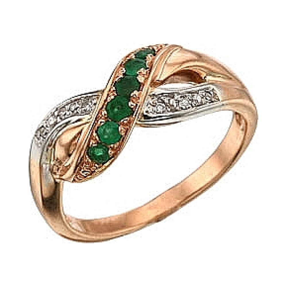 Золотое кольцо с бриллиантом и изумрудом № 32801