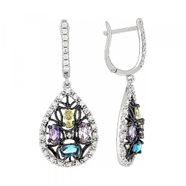 Серебряные серьги с фианитом № 114270