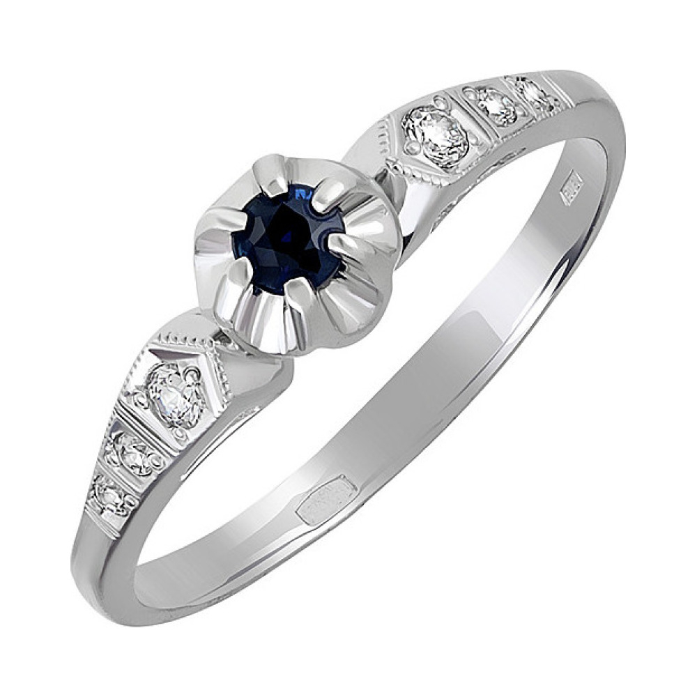 Серебряное кольцо с сапфиром и фианитом № 130126