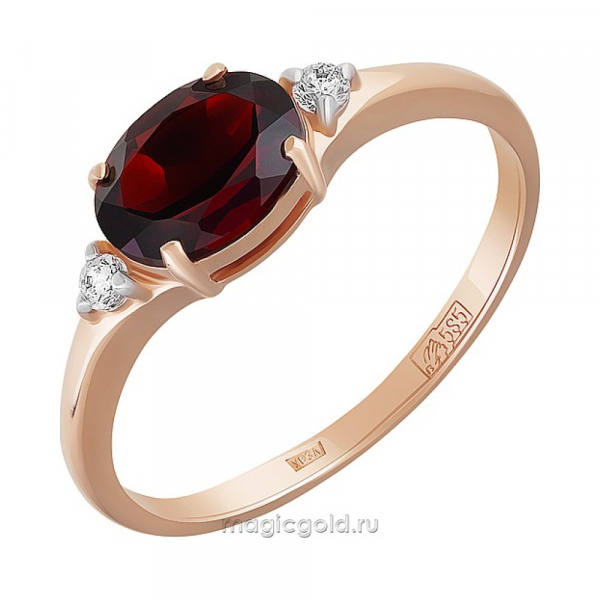 Золотое кольцо с гранатом и фианитом № 164465