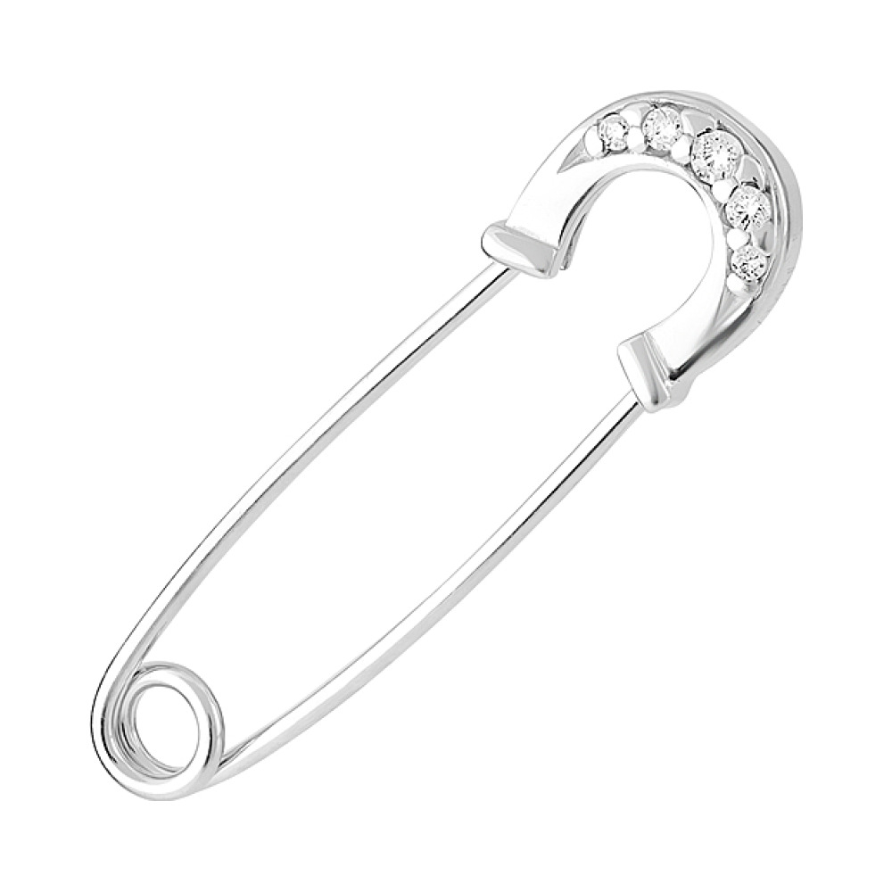 Серебряная брошь с фианитом № 128173