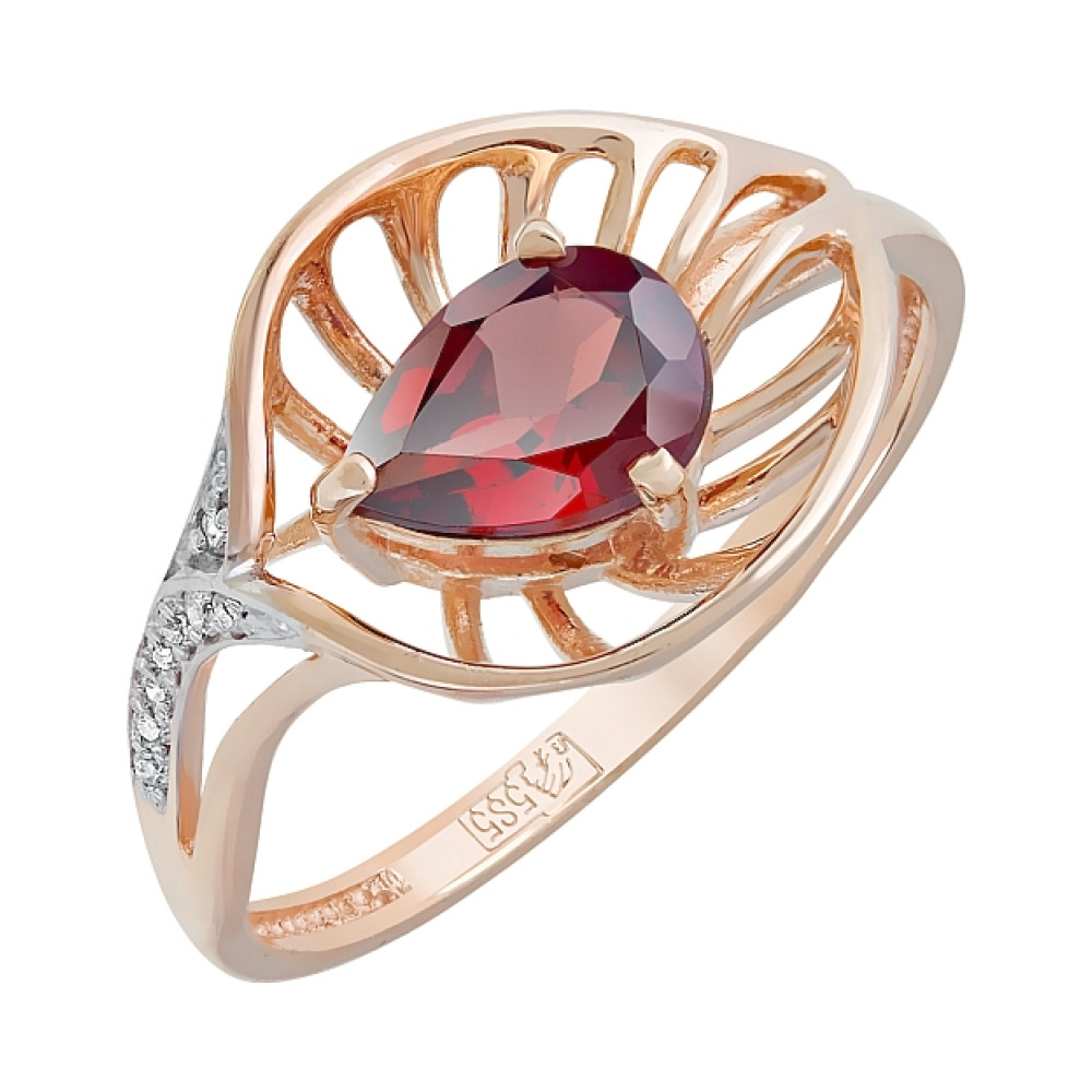 Золотое кольцо с гранатом и фианитом № 119935