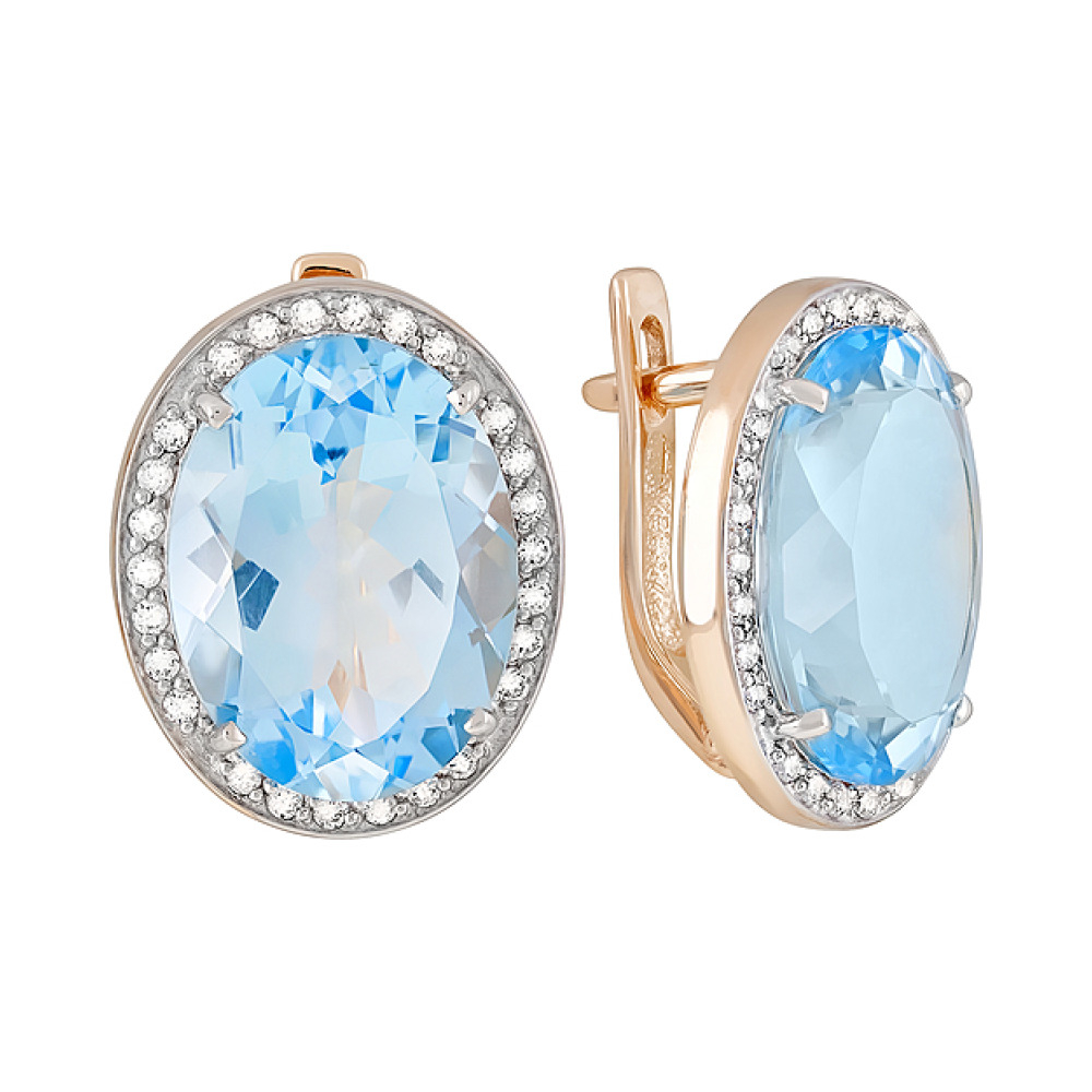 Золотые серьги с топазом и фианитом № 122010