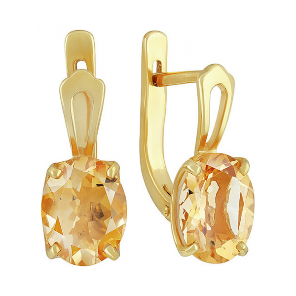 Серебряные серьги с цитрином и золотым покрытием № 135683