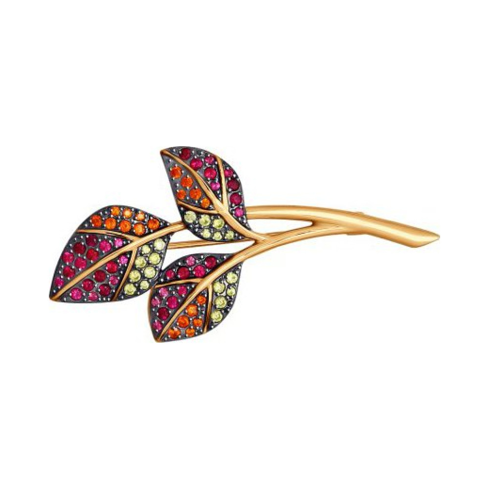 Золотая брошь с имитац.корунда и фианитом № 161664