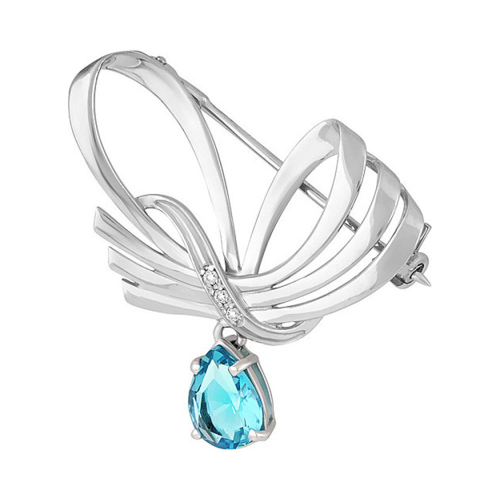 Серебряная брошь с алпанитом и фианитом № 135060