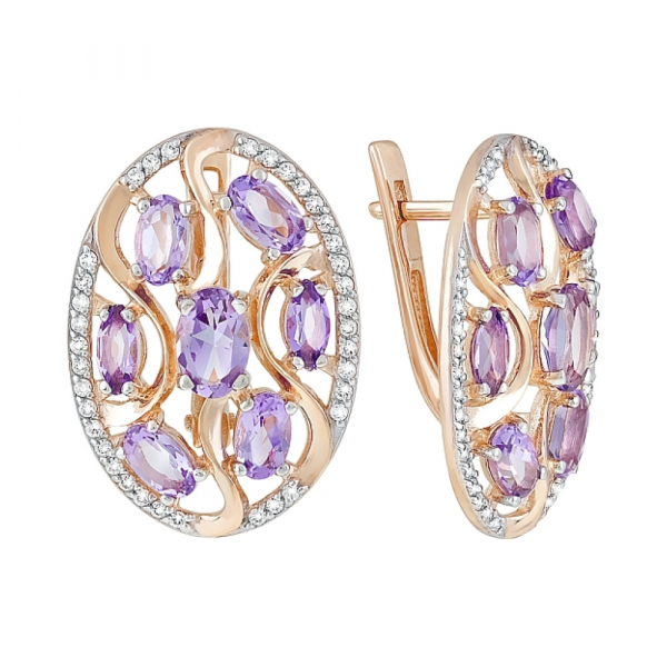 Золотые серьги с аметистом и фианитом № 120464