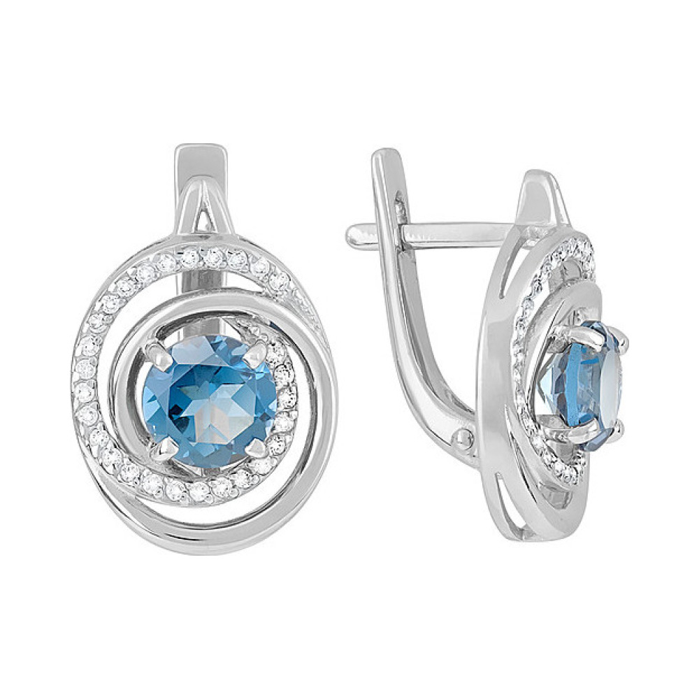 Золотые серьги с топазом и фианитом № 119410