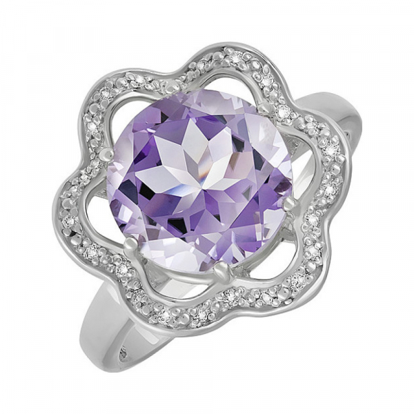 Серебряное кольцо с аметистом и фианитом № 133099