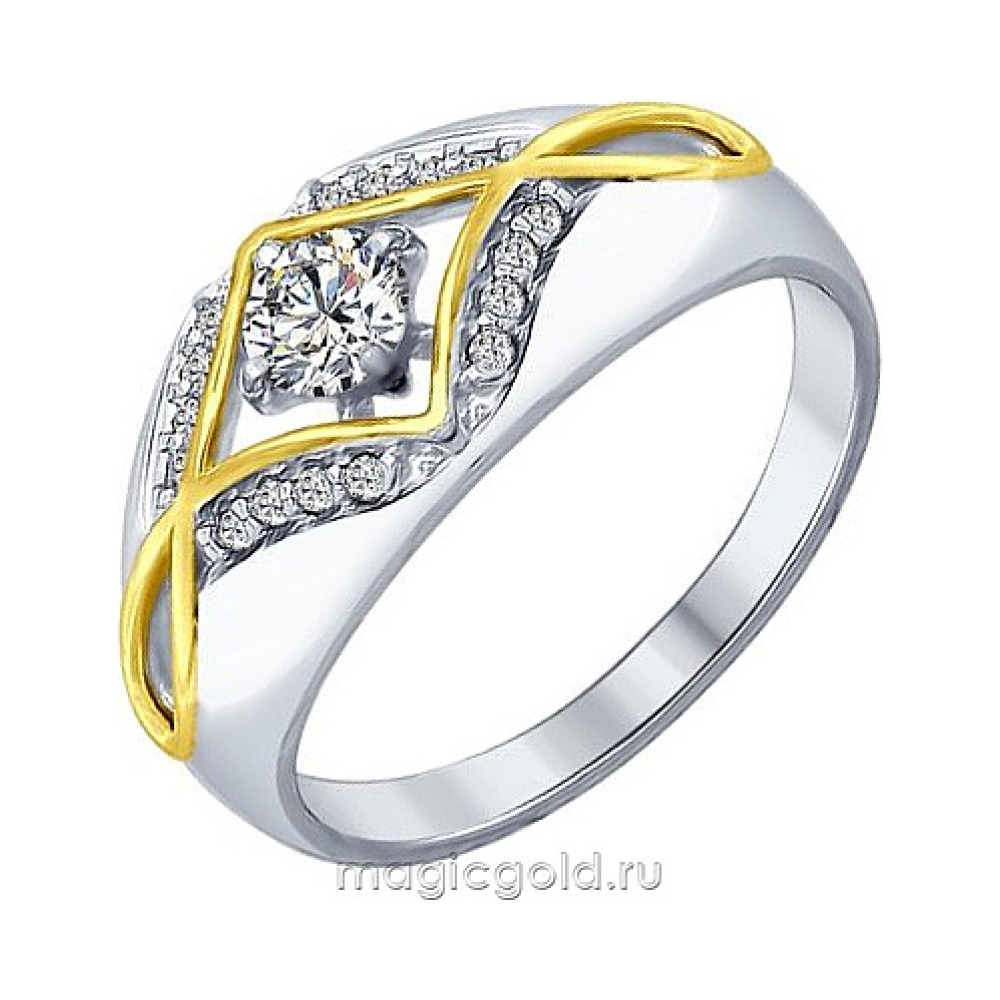 Серебряное кольцо с фианитом и золотым покрытием № 155774