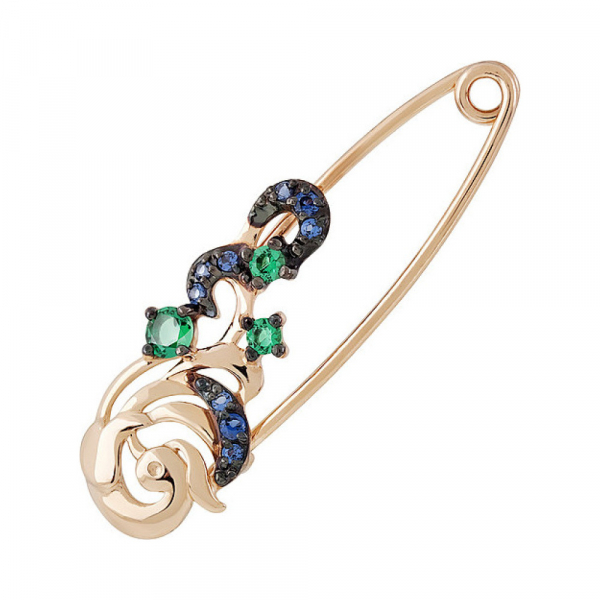 Золотая брошь с фианитом № 135986