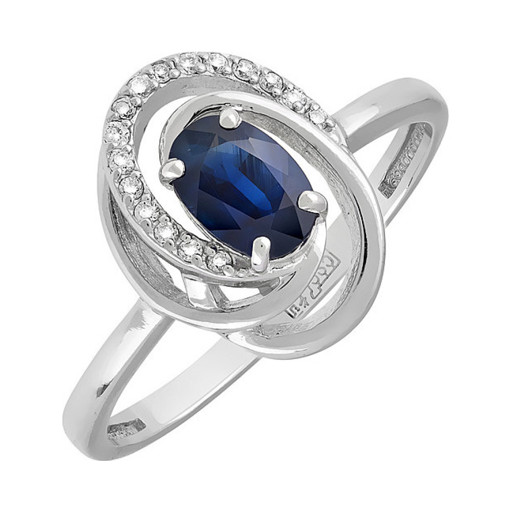 Золотое кольцо с бриллиантом и сапфиром № 121245